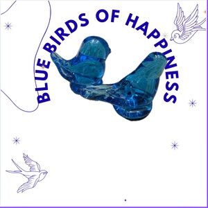Blue Birds Of Happiness Art Glass One Signed Ward